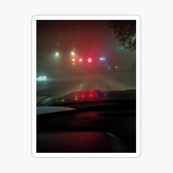 Late night drive in the fog Sticker