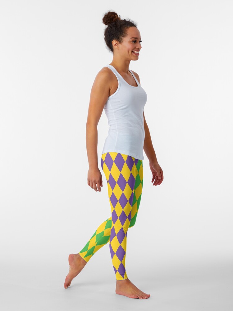 Mardi Gras Diamond Pattern Purple Green Gold Jester Harlequin Leggings for  Sale by Stacy Mitchell