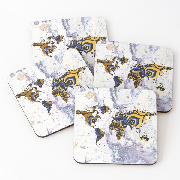 Item preview, Luxury Navy Blue and Gold Ornaments World Map Silhouette designed and sold by cadinera.