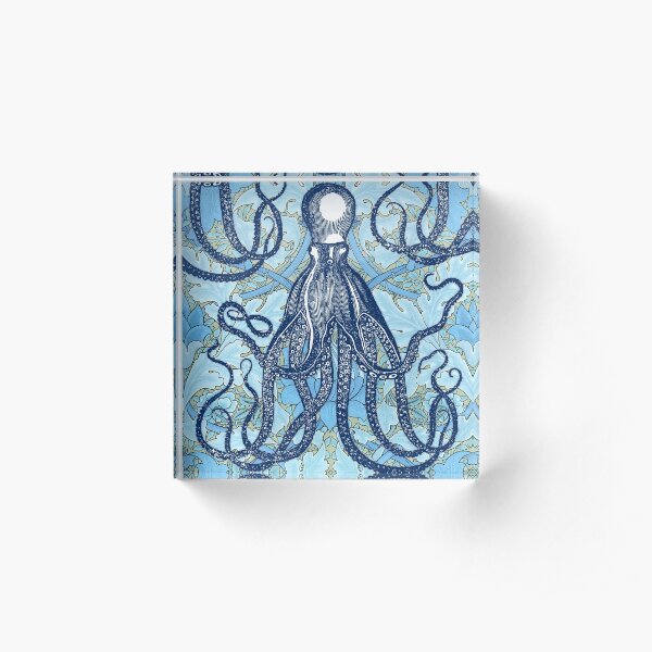 Antique Octopus with William Morris Wallpaper Acrylic Block