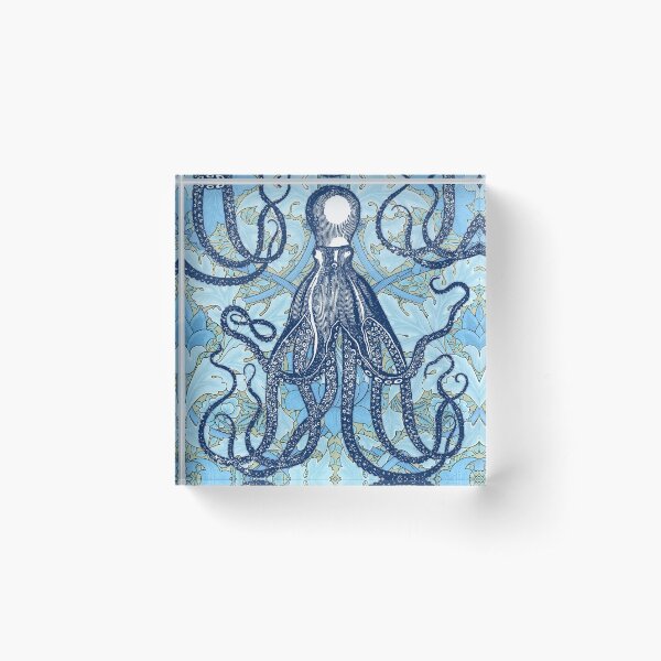 Antique Octopus with William Morris Wallpaper Acrylic Block