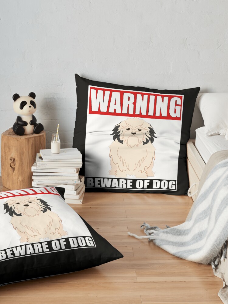 Alternate view of Warning Lowchen Beware Of Dog Sticker - Funny Gift For Lowchen Dog Owner Floor Pillow