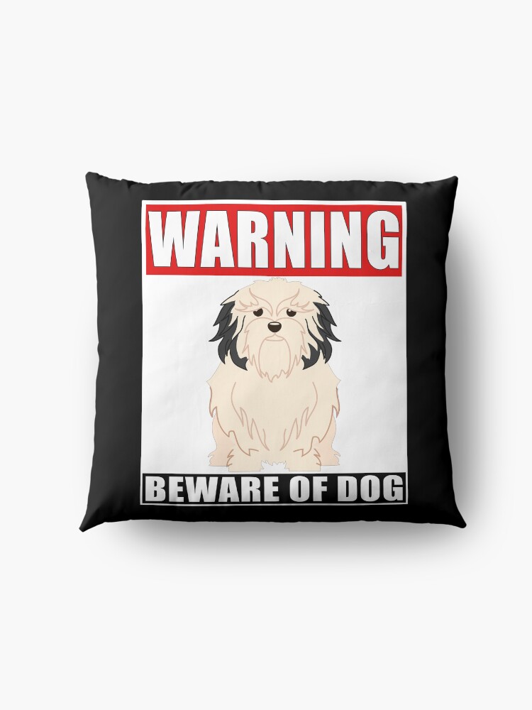 Alternate view of Warning Lowchen Beware Of Dog Sticker - Funny Gift For Lowchen Dog Owner Floor Pillow