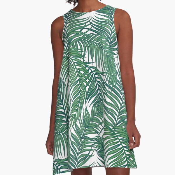 Green palm leaves A-Line Dress