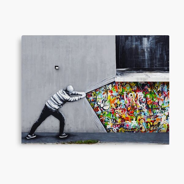 Banksy uncovering graffiti Canvas Print