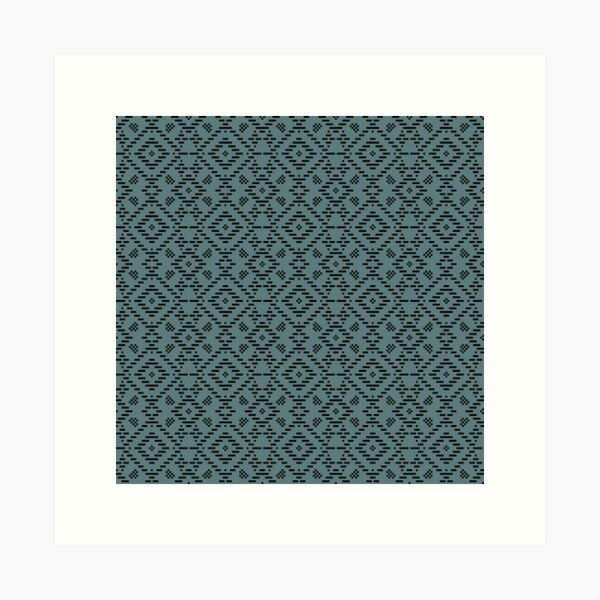 Folk Art Pattern in Medium Blue Art Print