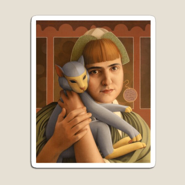 Girl With A Toy Cat Magnet