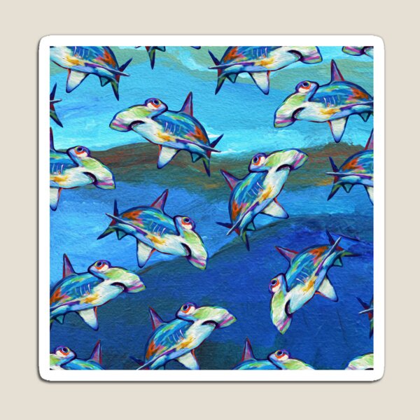 BLUE HAMMERHEAD SHARK AND WAVES PATTERN by ROBERT PHELPS Magnet