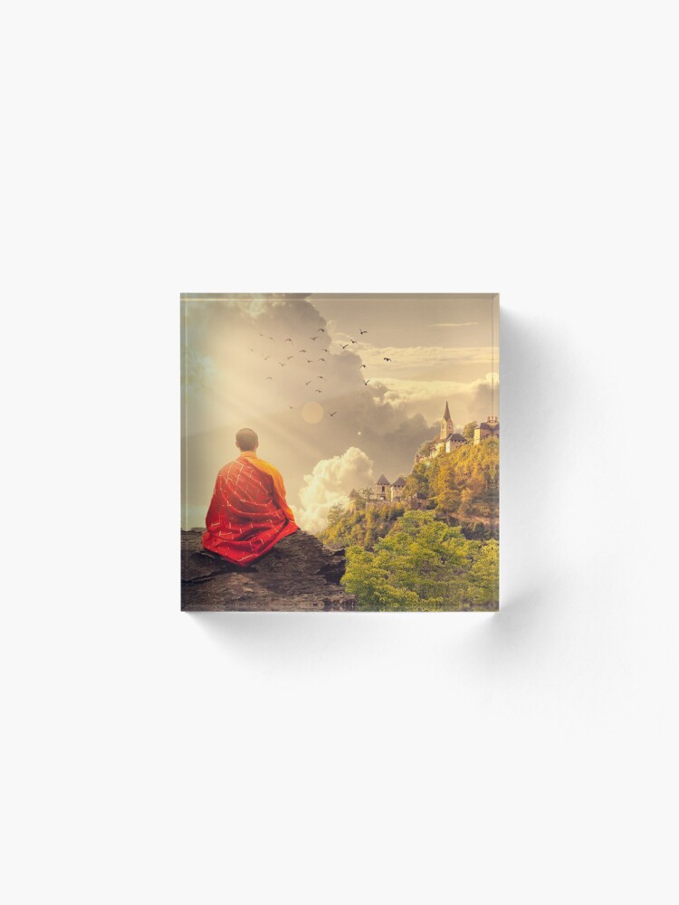 Meditation Of A Buddhist Monk Between The Temple And The Castl