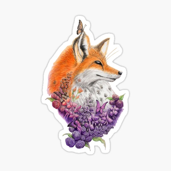 Fox and Flowers Sticker