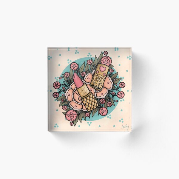 Lipstick and Flowers Acrylic Block