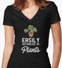 Easily Distracted By Plants Women's Fitted V-Neck T-Shirt