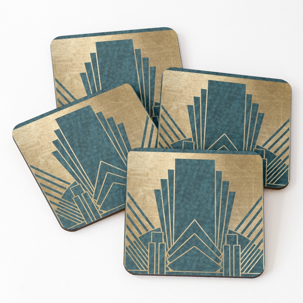 Art Deco glamour - teal and gold Coasters (Set of 4)
