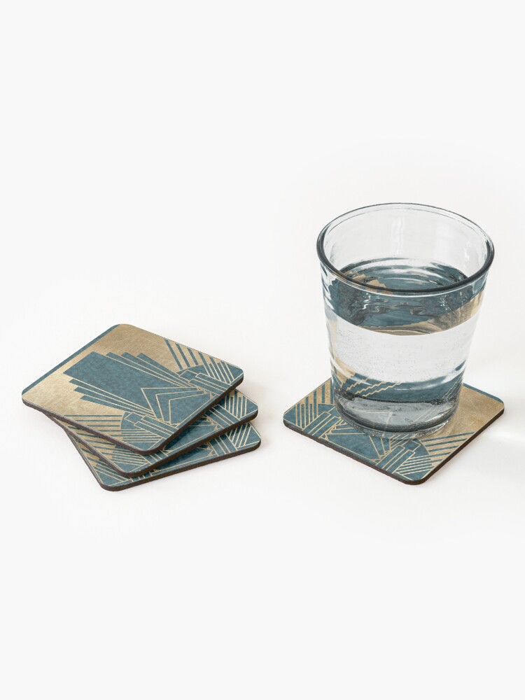 Alternate view of Art Deco glamour - teal and gold Coasters (Set of 4)