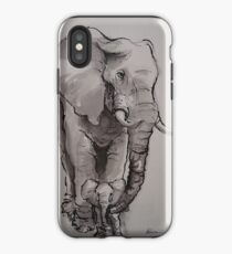 Mama Elephant & Baby - Tintenwaschmalerei auf Vintage-Papier iPhone-Hülle & Cover