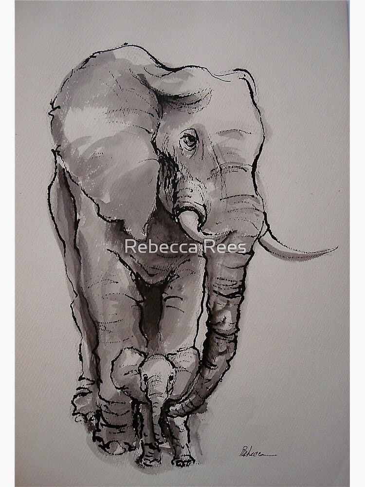 Carte De Vœux Mama Elephant Amp Baby Peinture A L Encre Sur Papier Vintage Par Tranquilwaters Redbubble