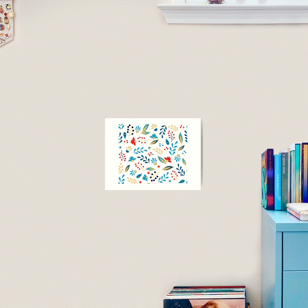 Folk Leaves and Flowers Bright Art Print