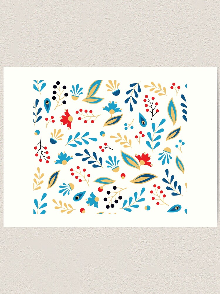 Alternate view of Folk Leaves and Flowers Bright Art Print