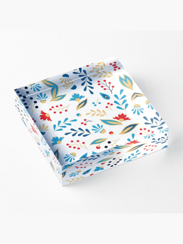 Alternate view of Folk Leaves and Flowers Bright Acrylic Block