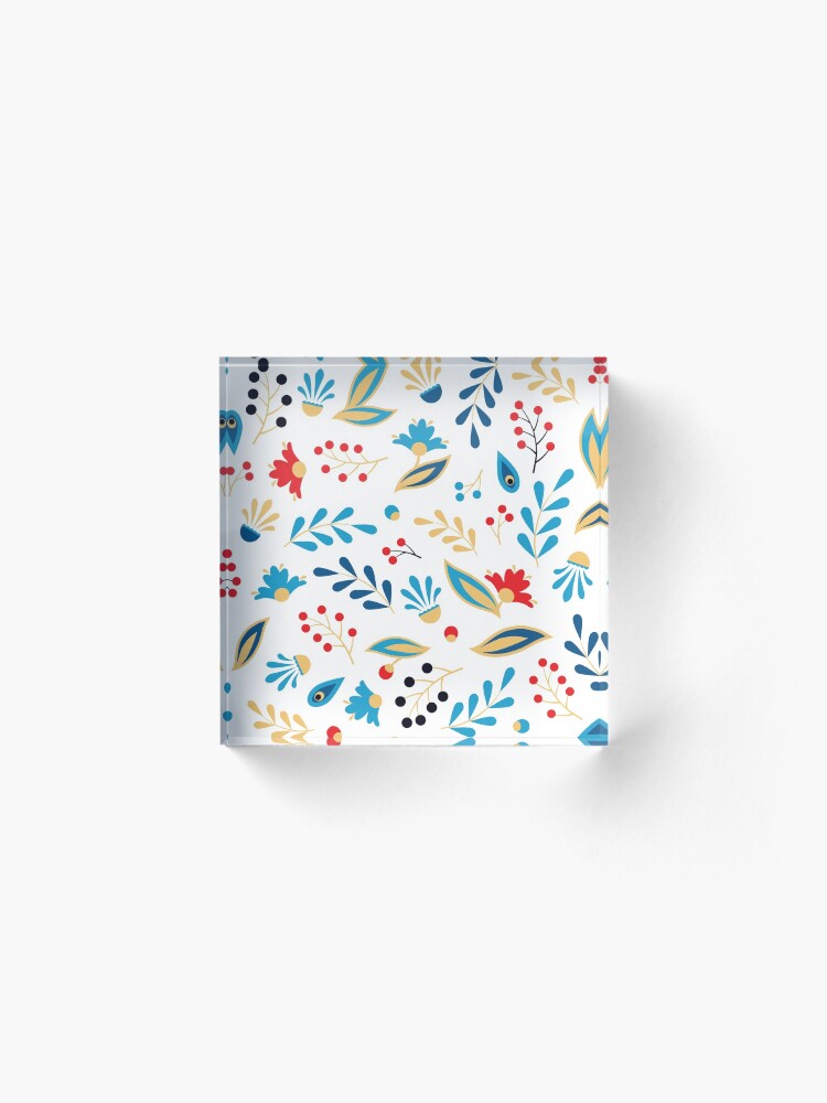 Alternate view of Folk Leaves and Flowers Bright Acrylic Block