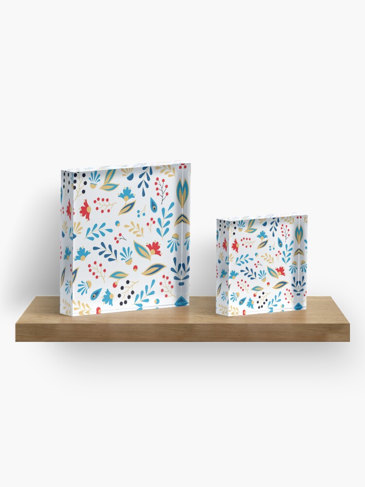 Alternate view of Folk Leaves and Flowers Bright Acrylic Block