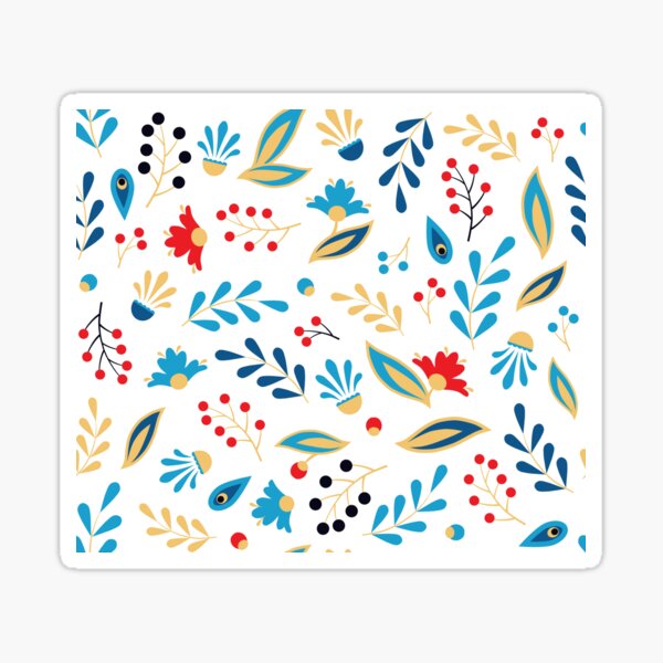 Folk Leaves and Flowers Bright Sticker