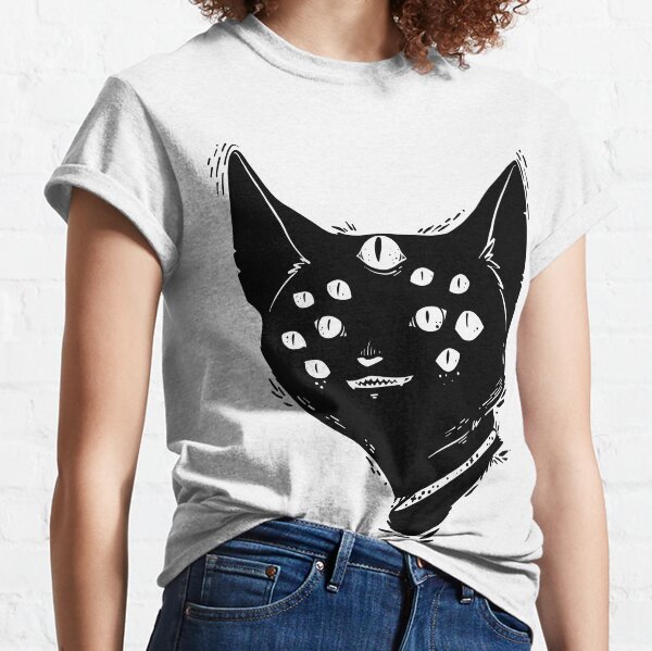 Strange Weird Many Eyed Cat Creature, Goth Artwork Classic T-Shirt