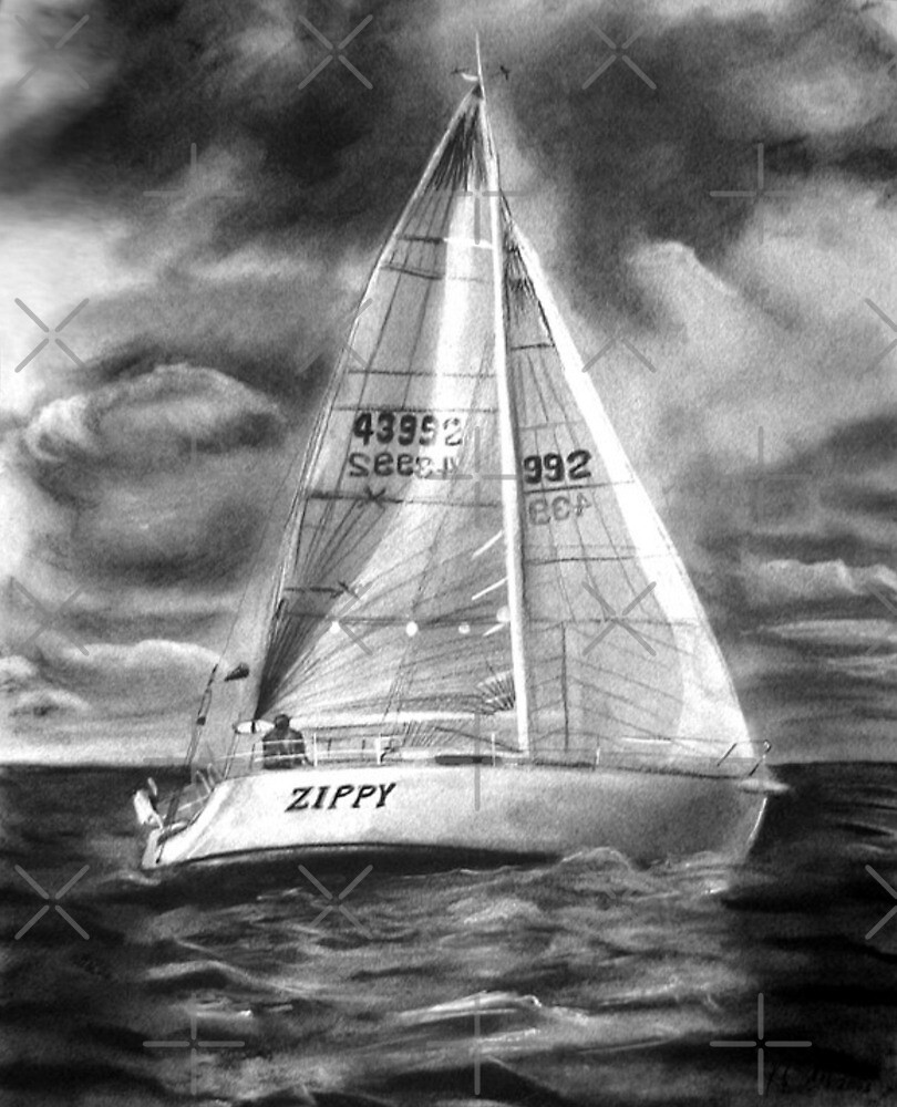 sailboat charcoal drawing