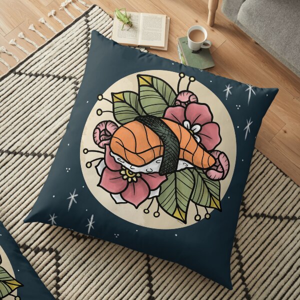 Nigiri Sushi with Flowers Floor Pillow