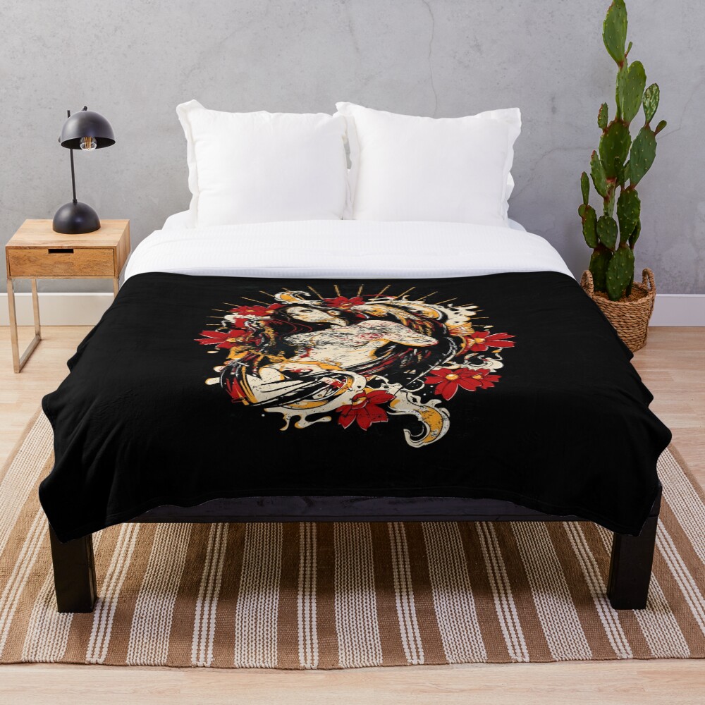 Cinco de Mayo Mexican Tattoo Pin-up Retro Vintage Day of The Dead Throw Blanket