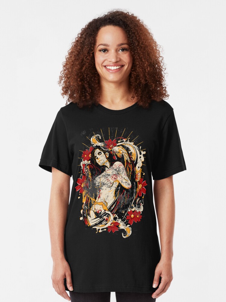 Alternate view of Cinco de Mayo Mexican Tattoo Pin-up Retro Vintage Day of The Dead Slim Fit T-Shirt