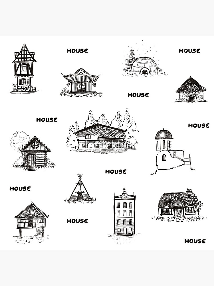 Modern Style House Vector Design Images, Houses Icons Set Outline Cartoon  Style, Houses Drawing, Outline Drawing, Cartoon Drawing PNG Image For Free  Download