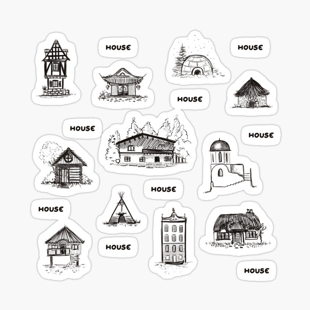 Premium Vector | Doodle houses cartoon set four types of houses village  house beach house multistorey house cottage