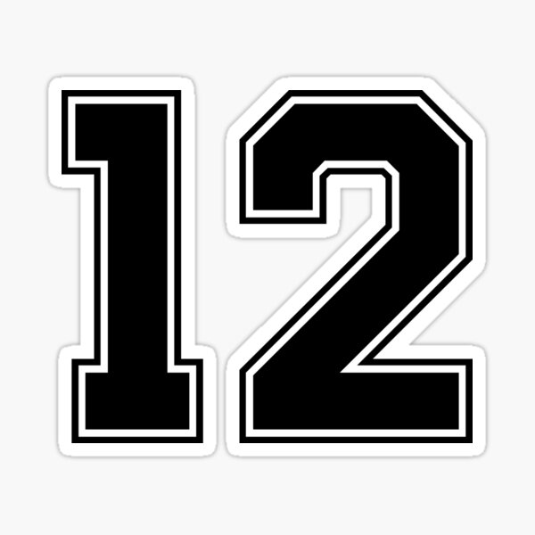 12 American Football Classic Vintage Sport Jersey Number in black number  on white background for american football, baseball or basketball Sticker