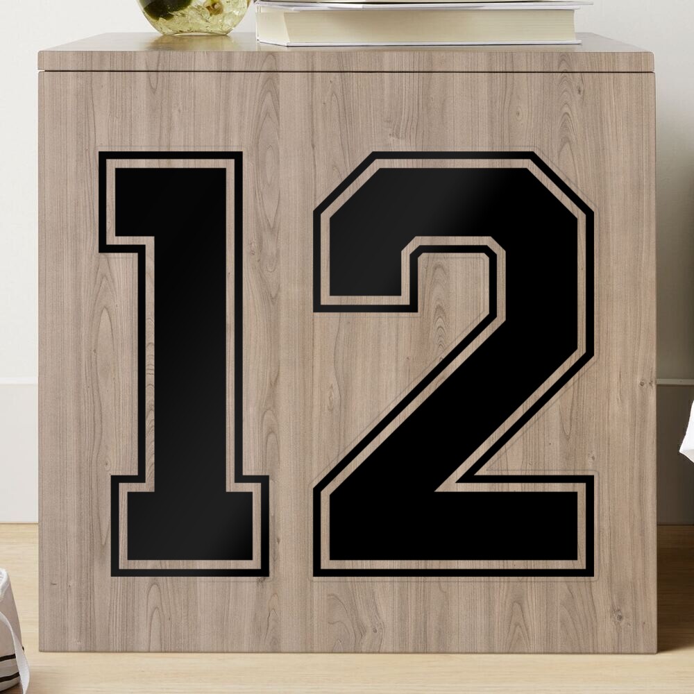 12 American Football Classic Vintage Sport Jersey Number in black number  on white background for american football, baseball or basketball Sticker