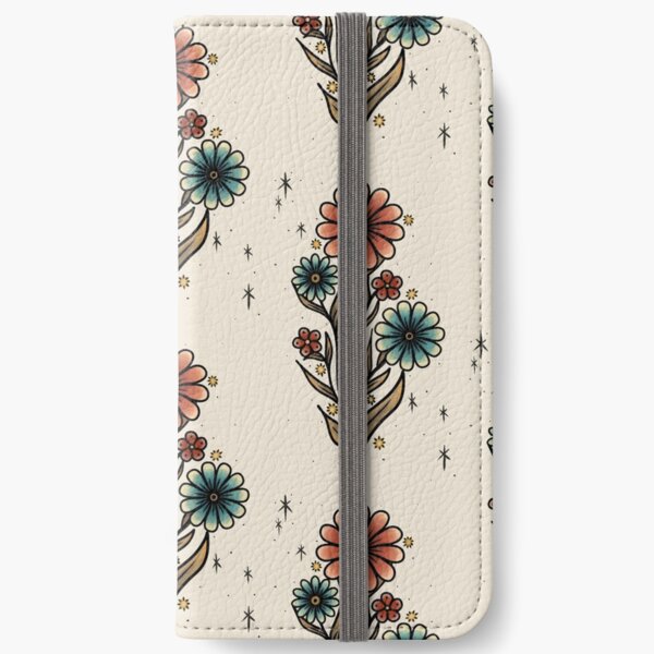 Blue and Orange Flowers iPhone Wallet