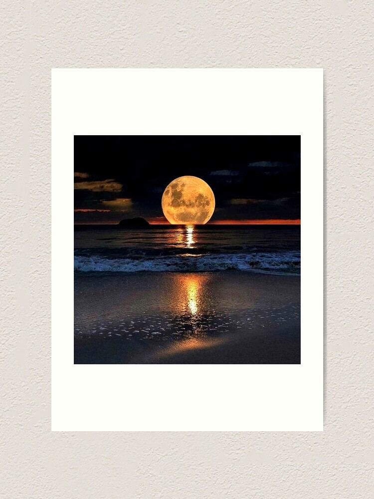 Full Moon Over The Ocean Art Print By Ttuniques Redbubble