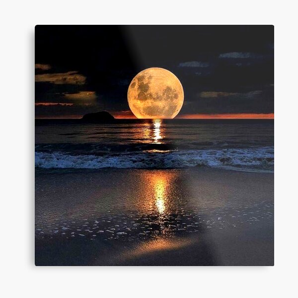 Full Moon Over the Ocean Metal Print