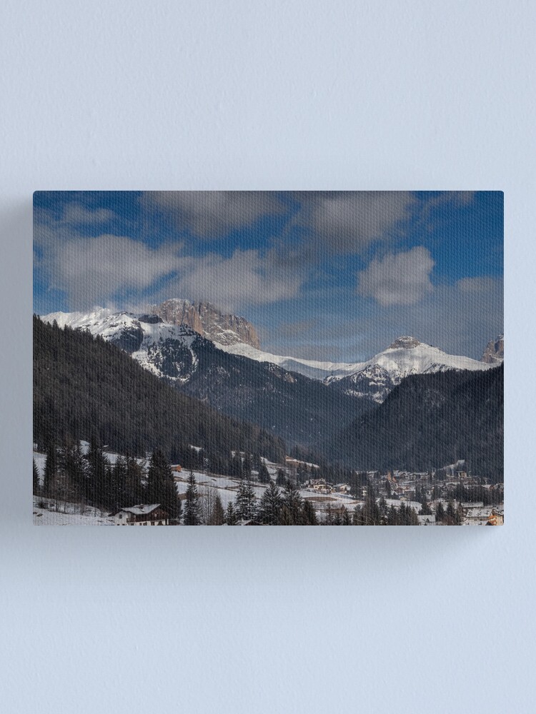 Alternate view of Panoramic view of Sassolungo from Pozza di Fassa Canvas Print