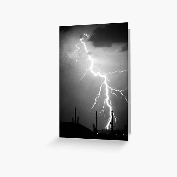 Lightning Strike Too Close BW Greeting Card
