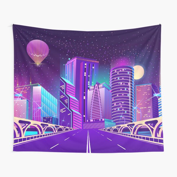 Neon City by Night Tapestry