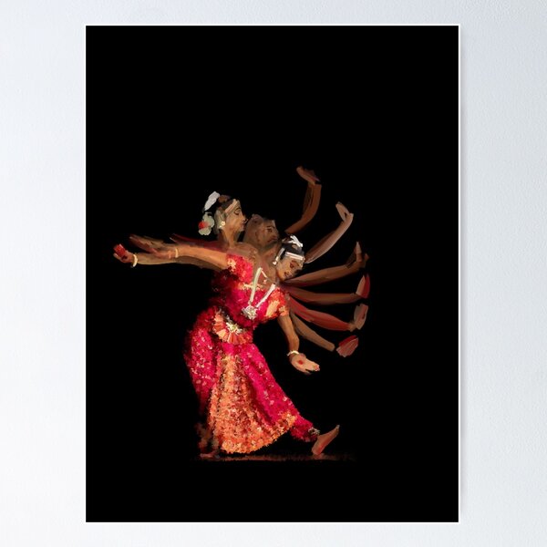Indian woman is sitting in a bharatnatyam dance pose wearing wall mural •  murals illustration, tamil, nadu | myloview.com