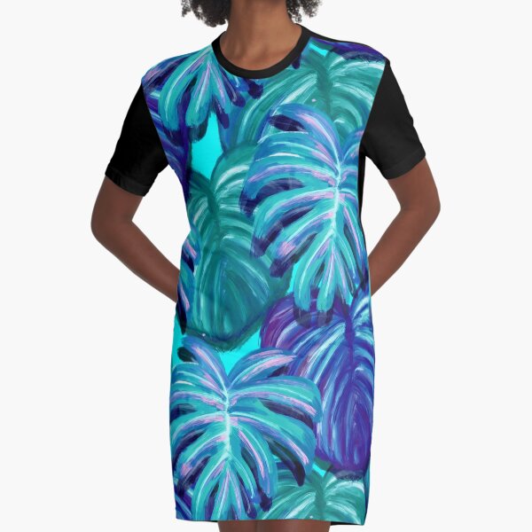 Palm Springs Neon Party Pattern Graphic T-Shirt Dress