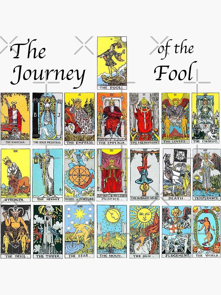 The Journey of The Fool - Rider Waite Smith Tarot Card Deck Trumps Major  Arcana 0-21 0-XXI Sticker for Sale by litmusician