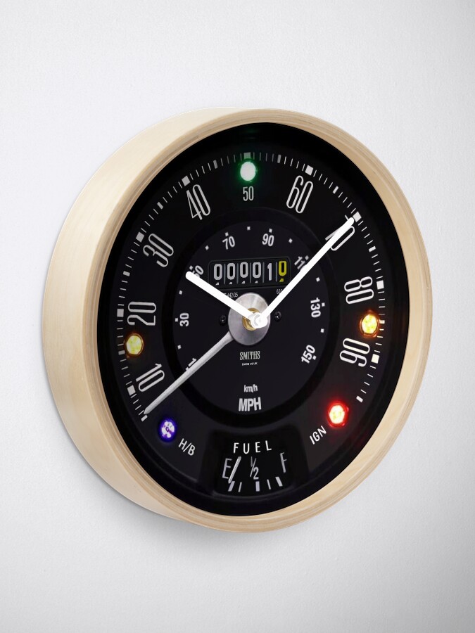 Uhr for Sale mit Klassischer Mini Smiths 90 MPH Tachometer von  Retrostickersnz