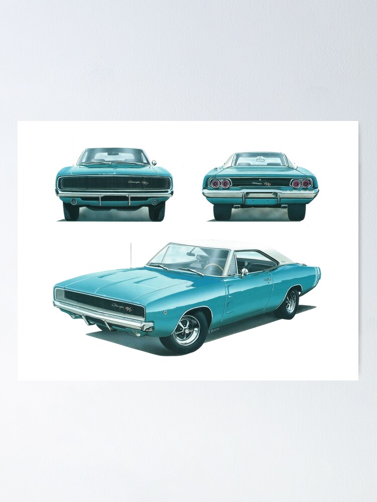 1968 Dodge Charger Rt 440 Poster By Retrostickersnz Redbubble