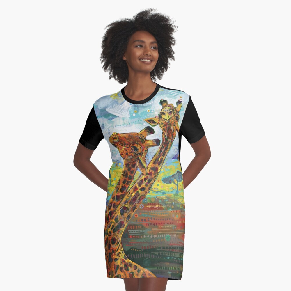 Giraffes Painting - 2012 Graphic T-Shirt Dress