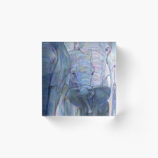African Elephants Painting - 2012 Acrylic Block