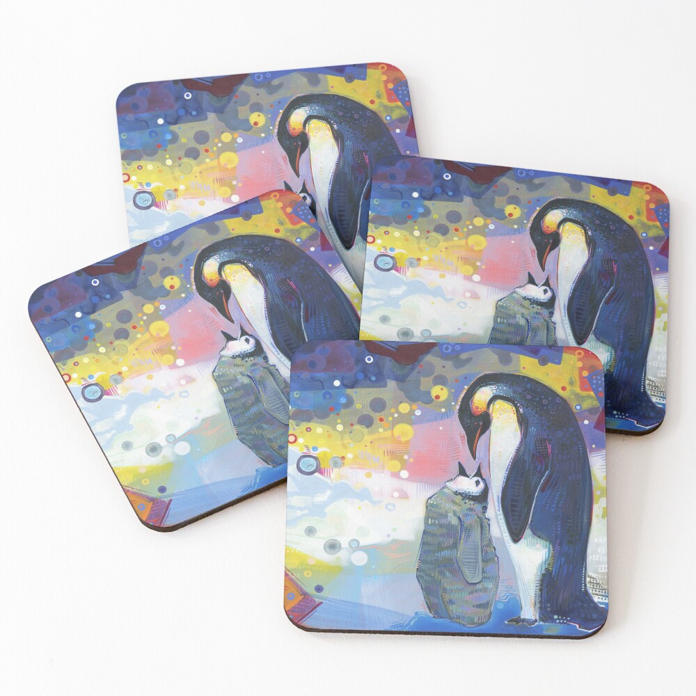 Emperor Penguin Baby and Parent Painting - 2012 Coasters (Set of 4)