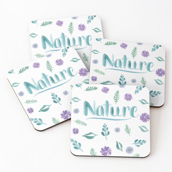 Item preview, Watercolor Brush Lettering - Nature with Leaves and Flowers on White designed and sold by Karen McFarland.
